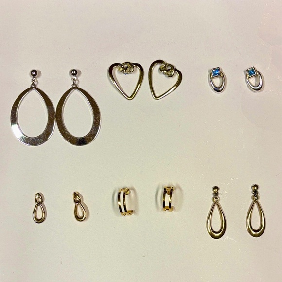 6 Pairs of Silver and Gold Vintage Earrings, pierced hearts, hoops, teardrop - Picture 1 of 9
